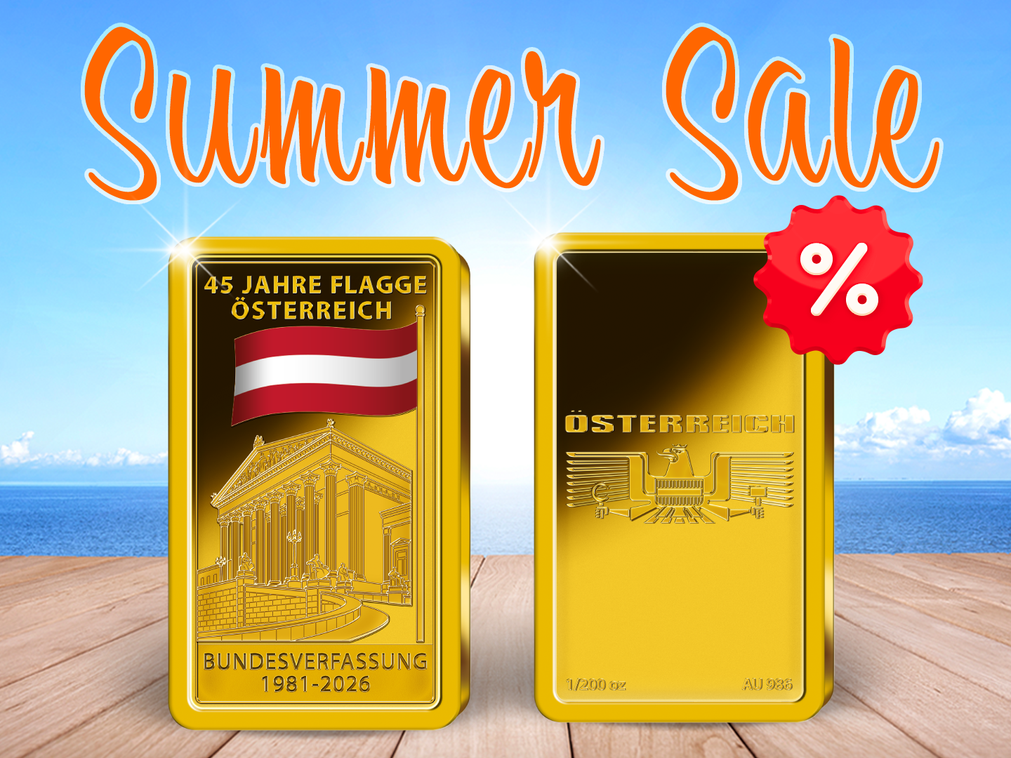 Summer Sale - Gold-Gedenkbarren "45 Jahre Flagge in der Verfassung"